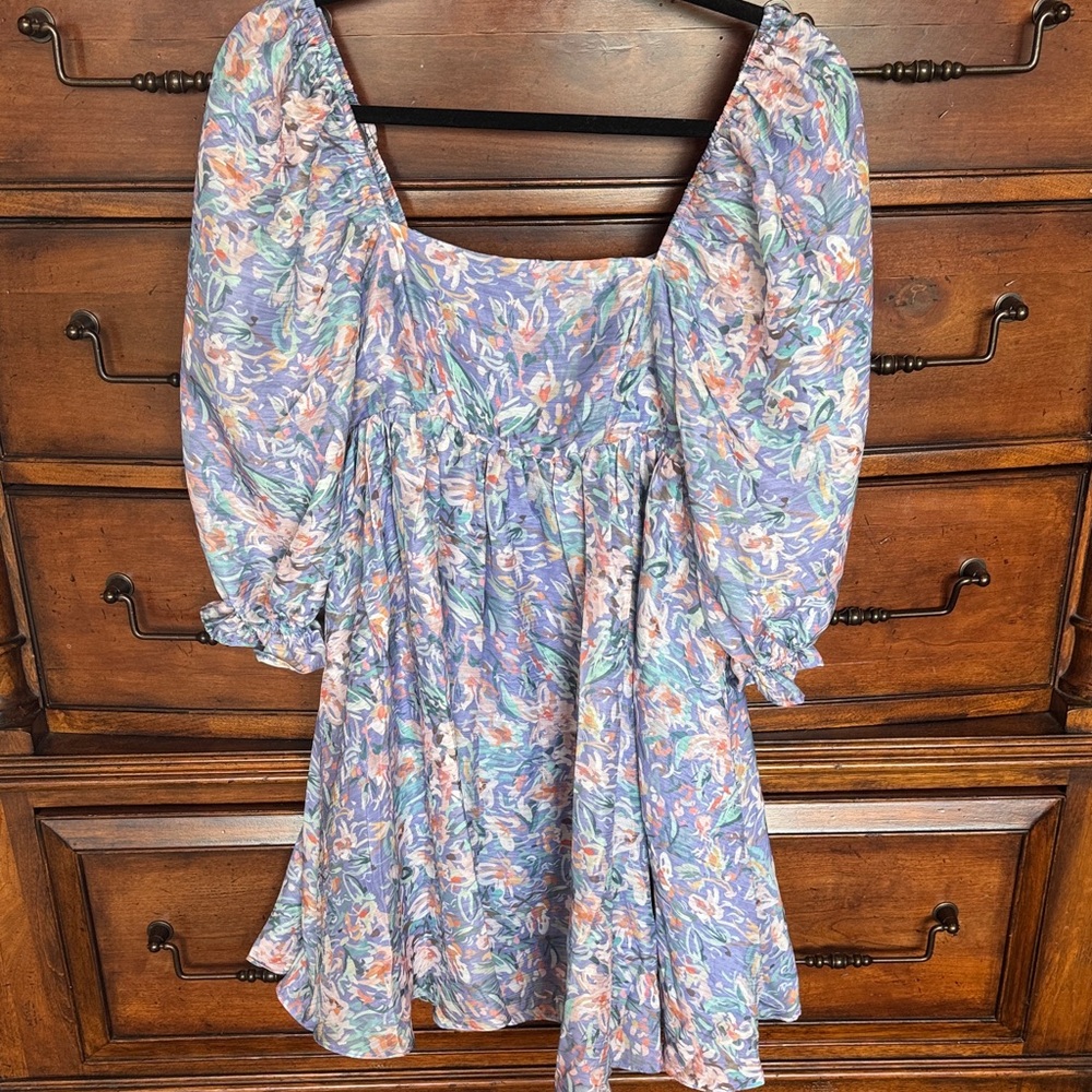 Storia NWOT Floral Puff Sleeve Babydoll Dress - Purple and Pink